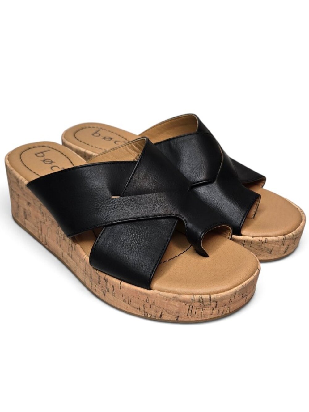 BOC Born Concept Sunny Wedge Sandals Womens Black Cork Platform Toe Ring 8M